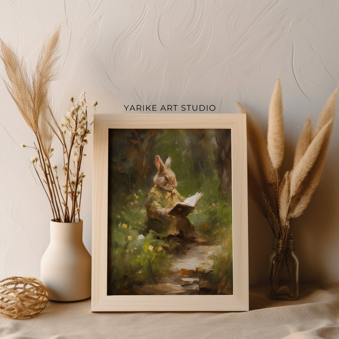 Storybook Rabbit Reading a Book in Enchanted Woodland Poster - Image 2