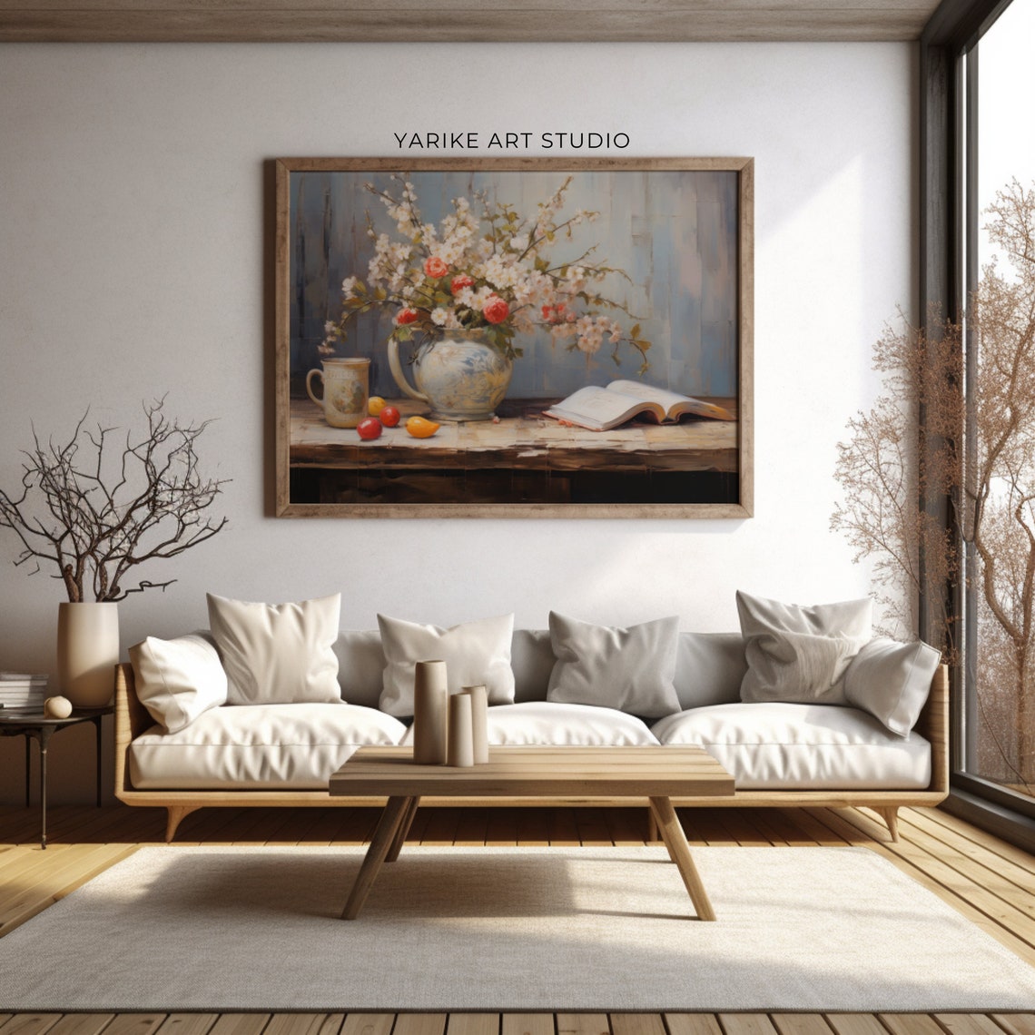 White Blossom and Rose Vase with Open Book Still Life Poster - Image 3