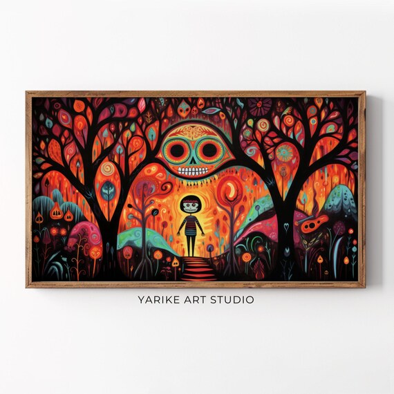 Halloween Zombie Skull Forest Fiery Orange Spooky Night Poster