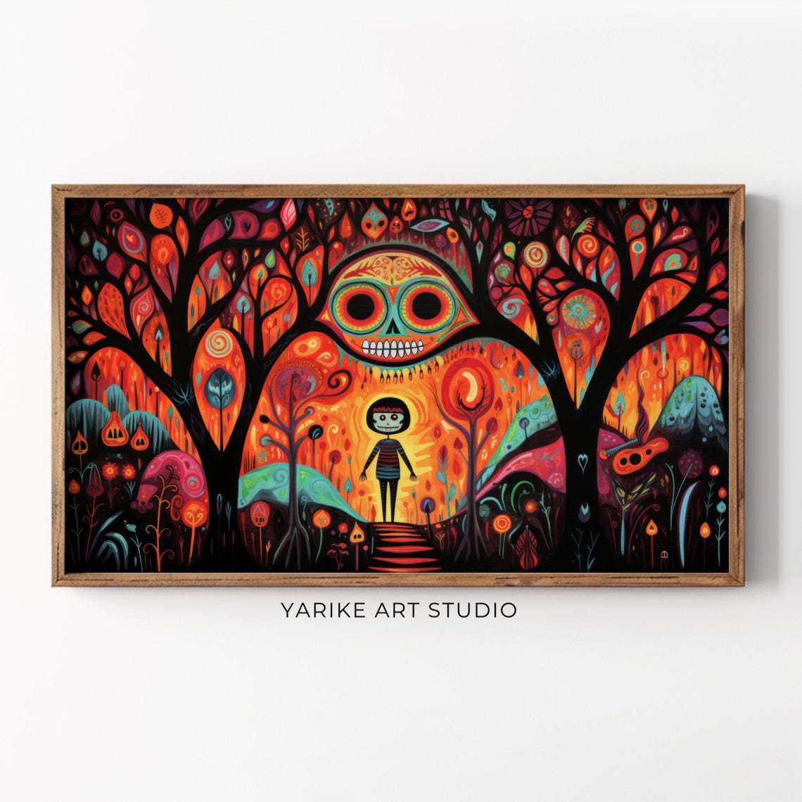 Halloween Zombie Skull Forest Fiery Orange Spooky Night Poster