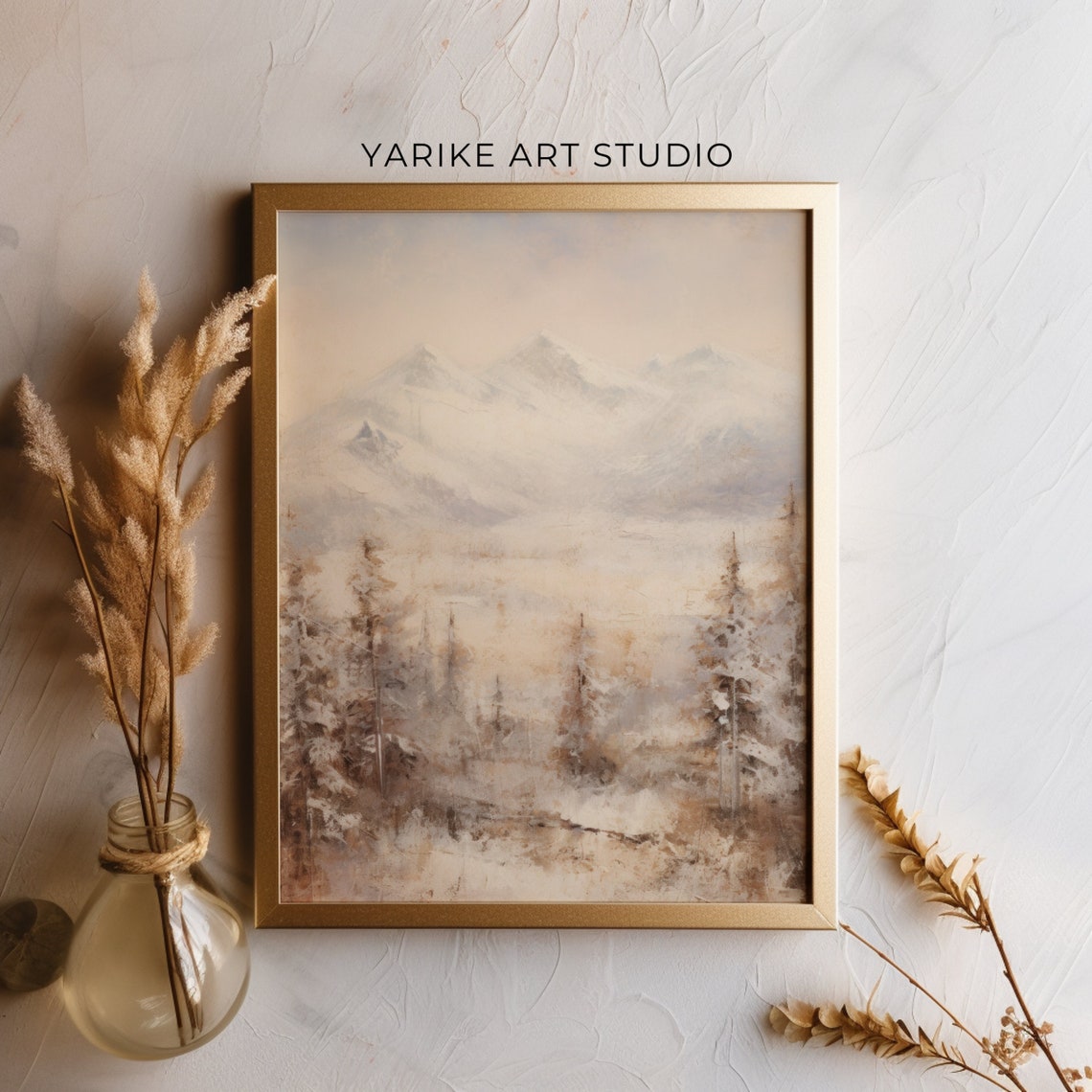 Misty Snowy Mountain Pines Soft Winter Landscape Painting Poster - Image 5