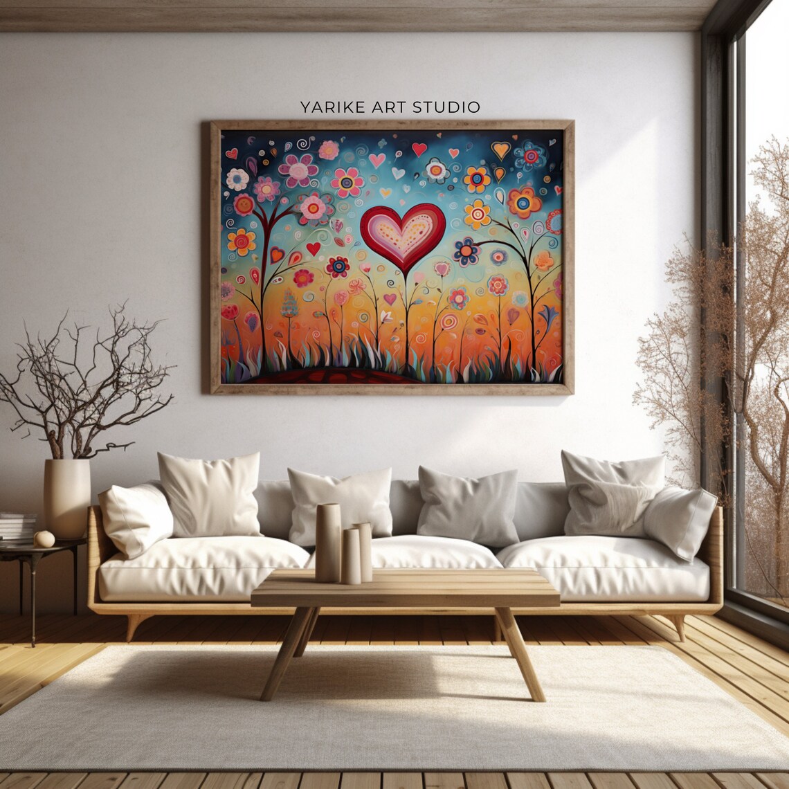 Whimsical Heart And Flowers Folk Dreamy Garden Valentine Poster - Image 3