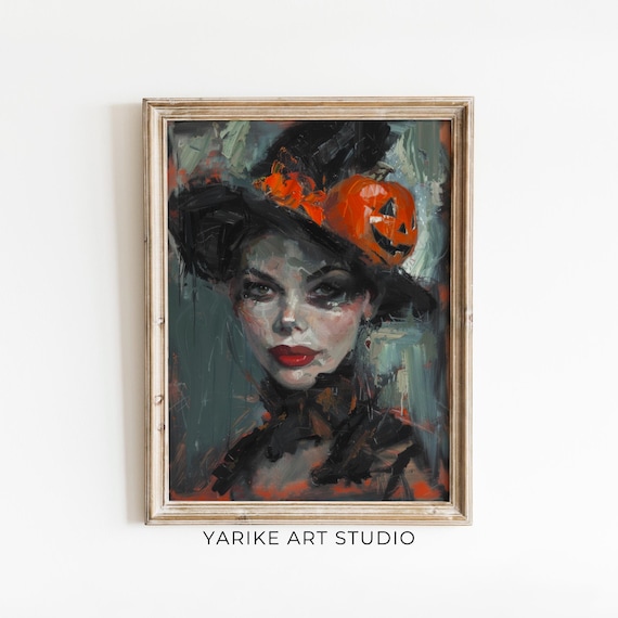 Woman In Pumpkin Hat Jack O Lantern Halloween Portrait Poster