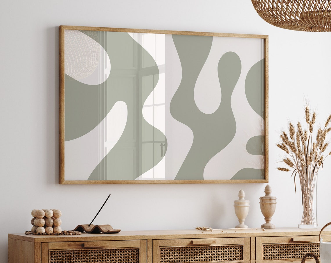 Abstract Wavy Sage Green Organic Horizontal Modern Wall Decor Poster