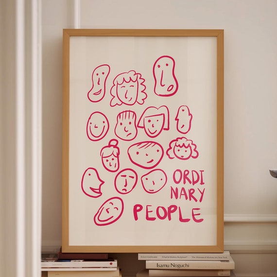 Pink Wall Art Hand Drawn Pink Art Exhibition Poster Hand Drawn Art Pink Art Retro Illustration Faces Art Yellow Illustration