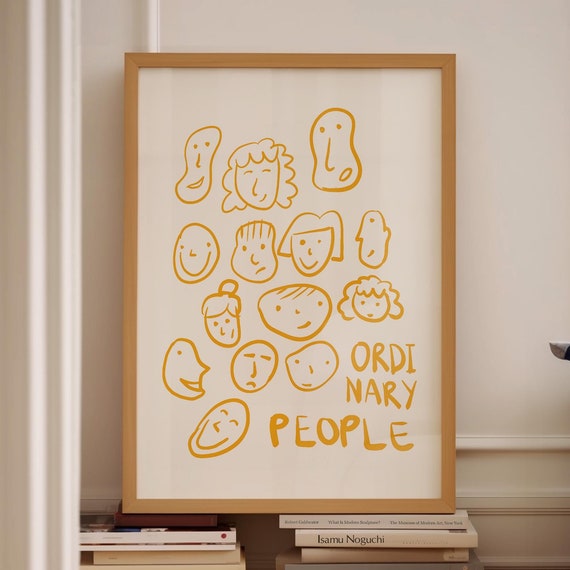 Yellow Wall Art Ordinary People Exhibition Poster Hand Drawn Art Yellow Art Large Poster Yellow Poster Art Museum Poster