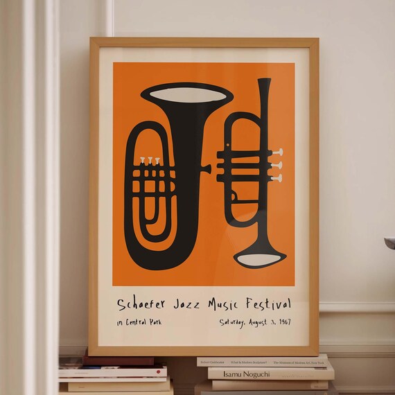 Schaefer Jazz Music Festival 1967 Trumpet Orange Retro Poster