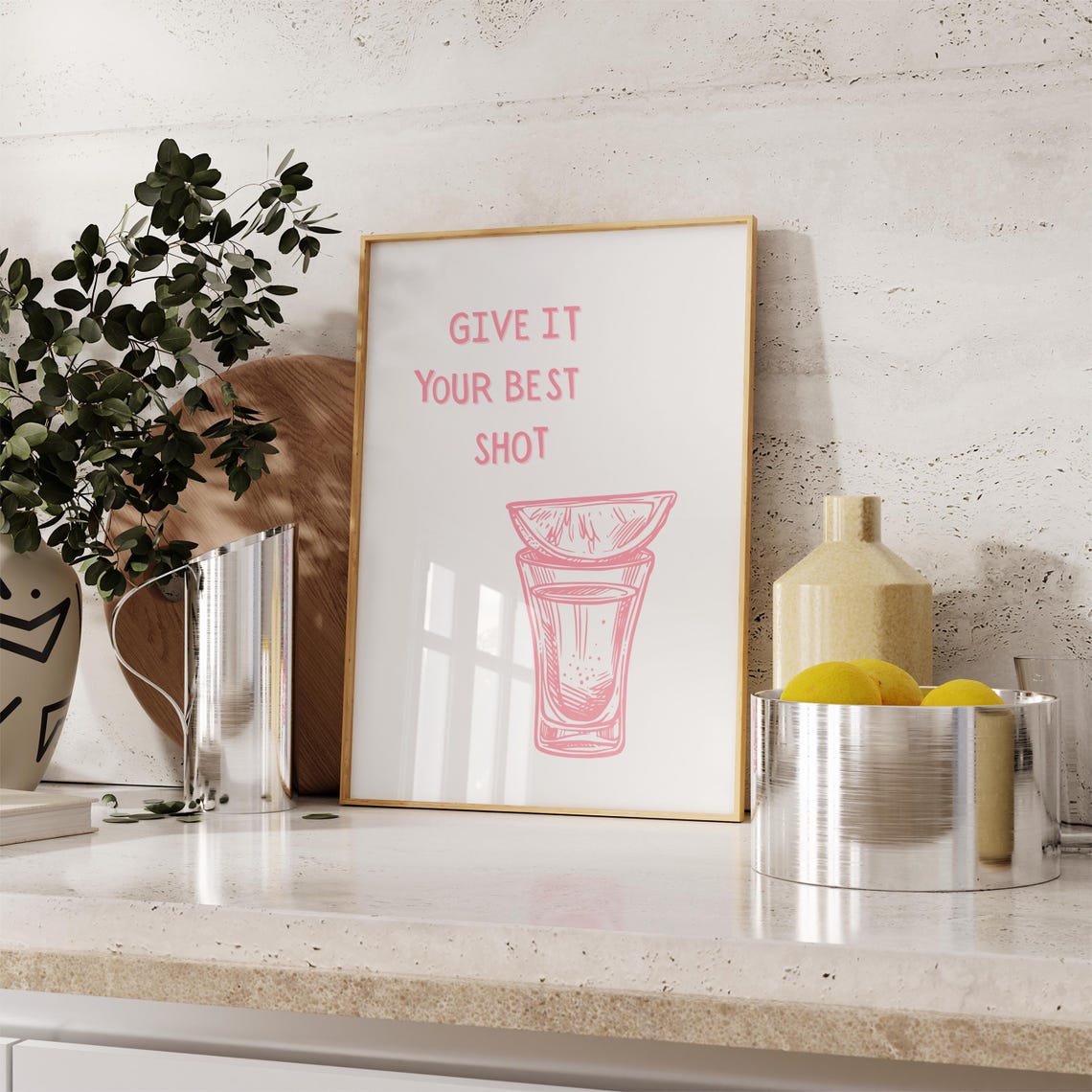 Give It Your Best Shot Pink Shot Glass Lime Girly Bar Art Poster - Image 3