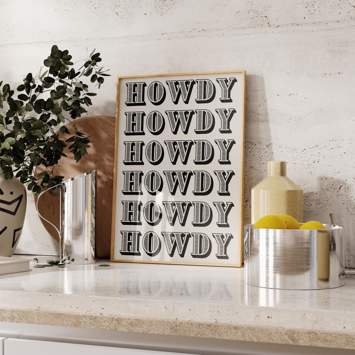 Howdy Repeat Western Typography Cream Neutral Cowboy Wall Poster - Image 3