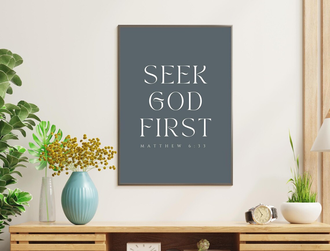 Matthew 633 Seek God First Christian Bible Verse Wall Art Bible Verse Christian Wall Art Modern Scripture Print - Image 2