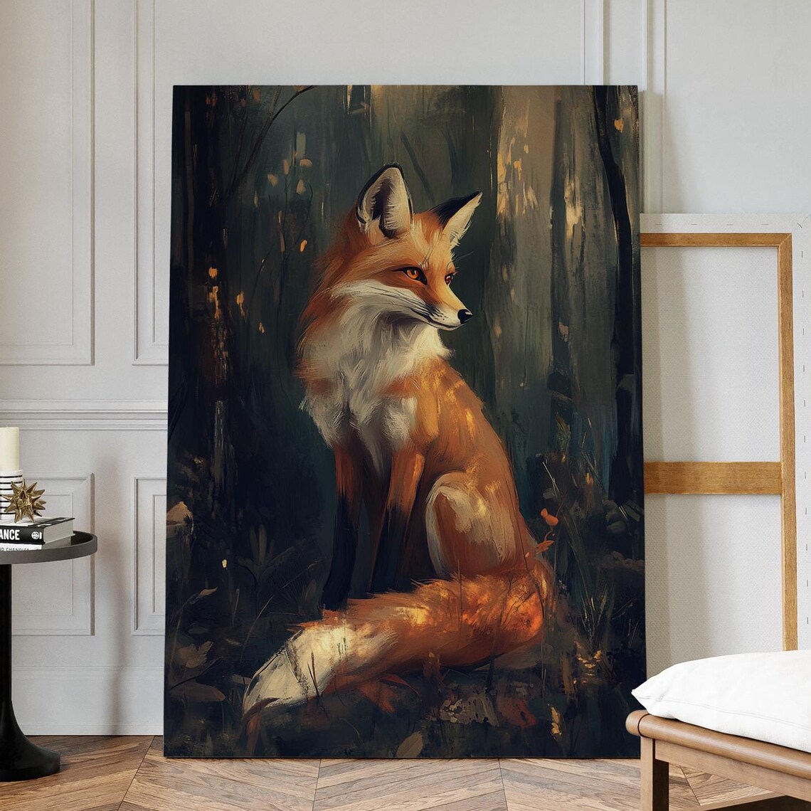 Elegant Fox Art Print, Mystical Forest Scene