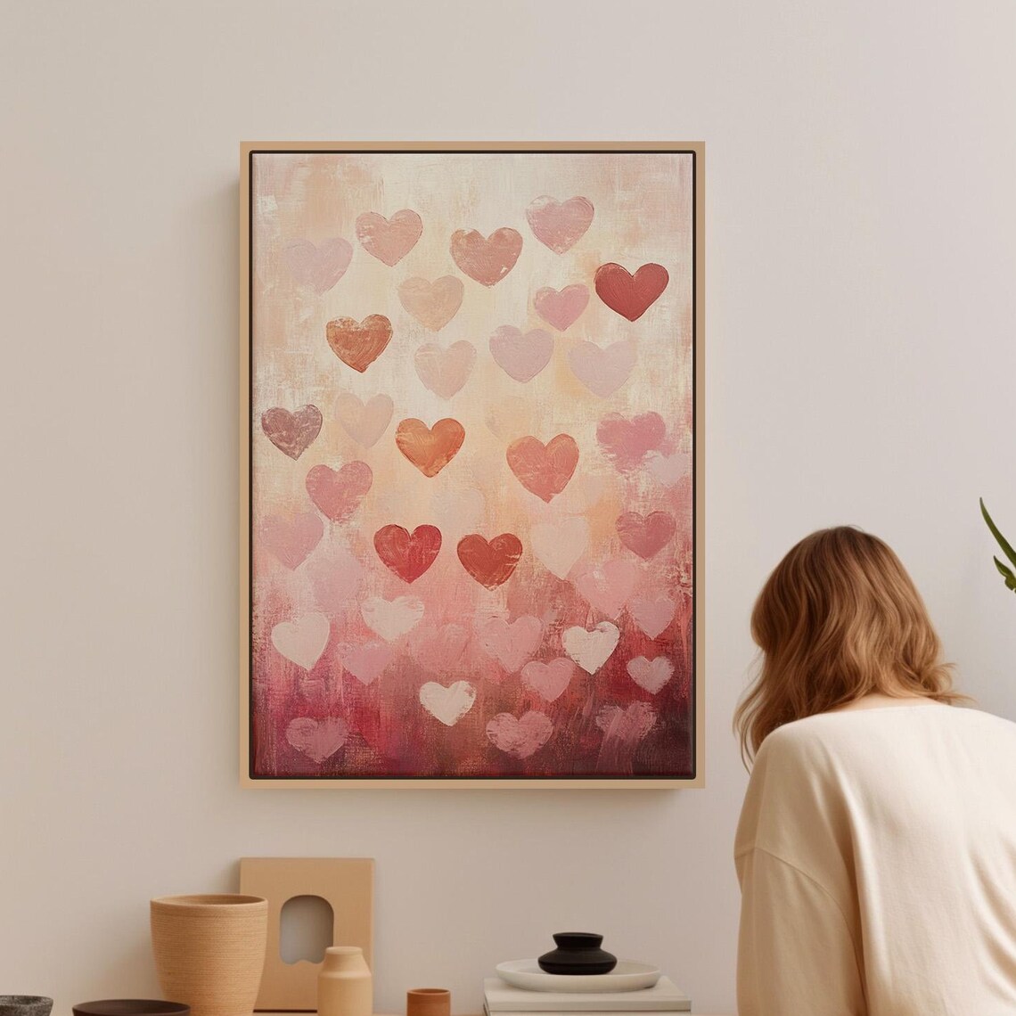 Blush Pink Hearts Ombre Painting Romantic Love Abstract Decor Poster