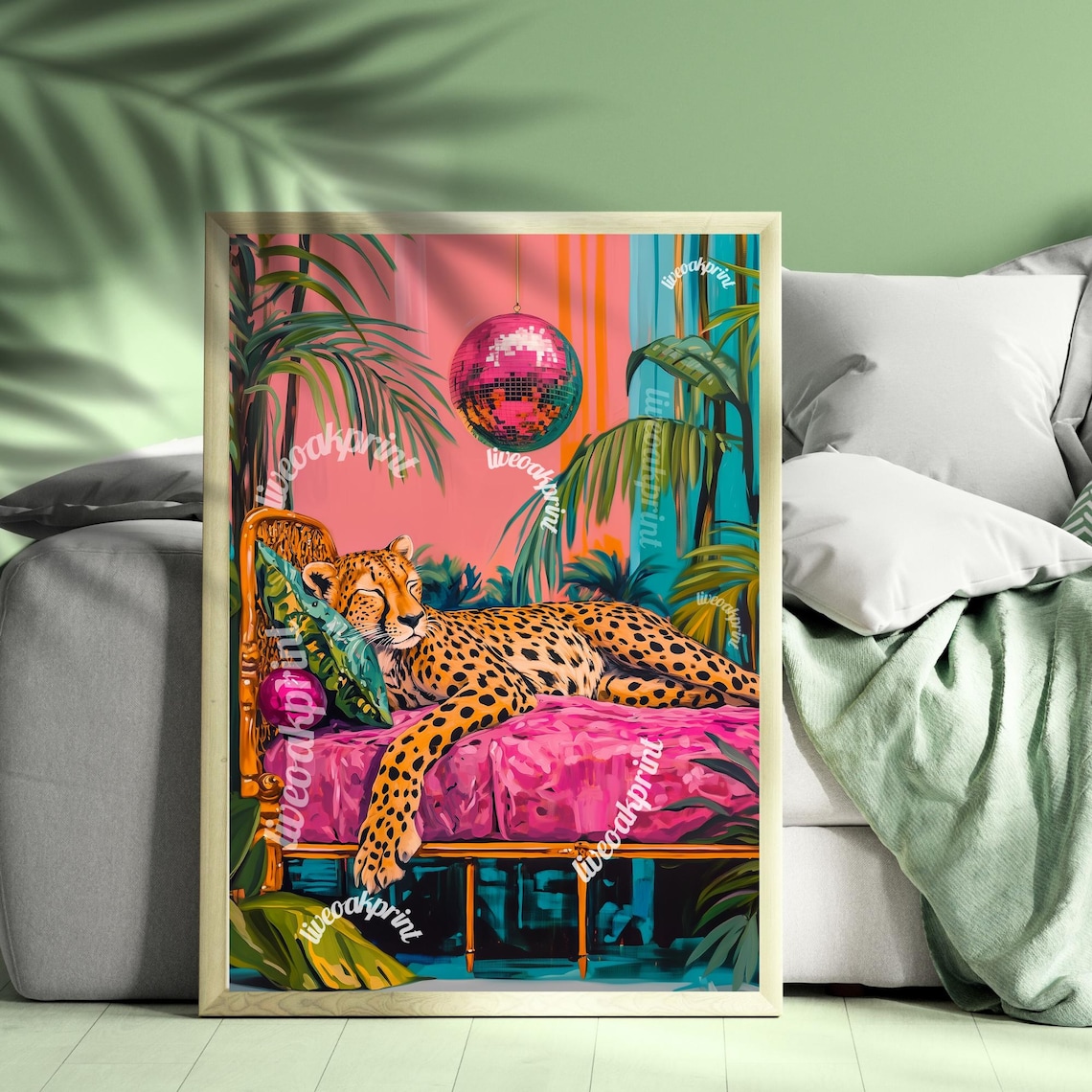 Cheetah Sleeping Under A Disco Ball Art Print