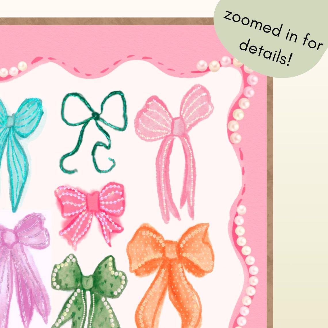 Nine Colorful Coquette Bows On Pink Pearl Framed Watercolor Poster - Image 2