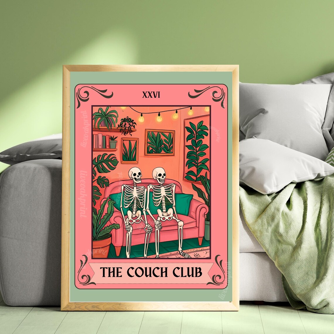 The Couch Club Tarot Card, Cozy Living Room Art Print