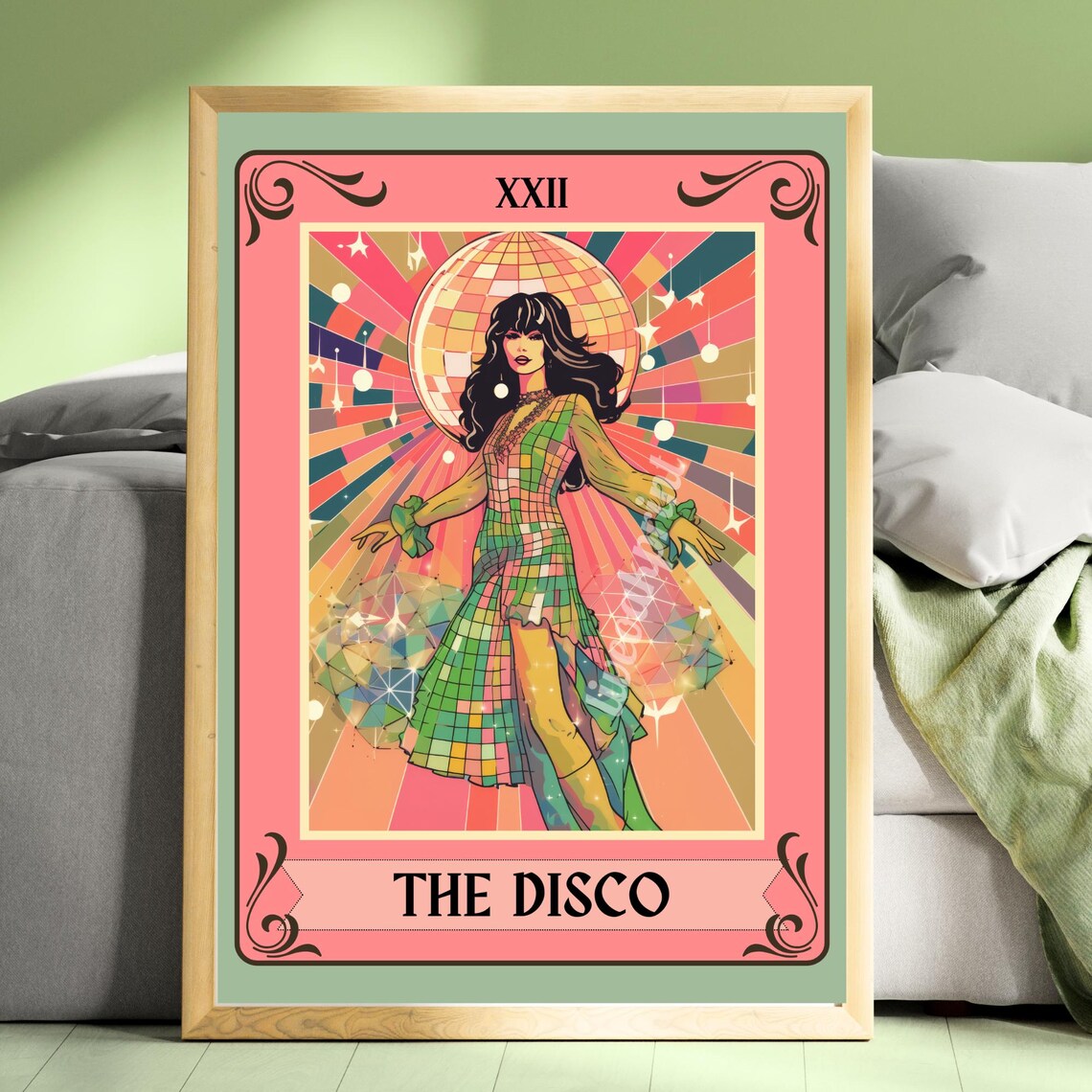 Disco Tarot Card Ball Retro Poster, Maximalist Funky