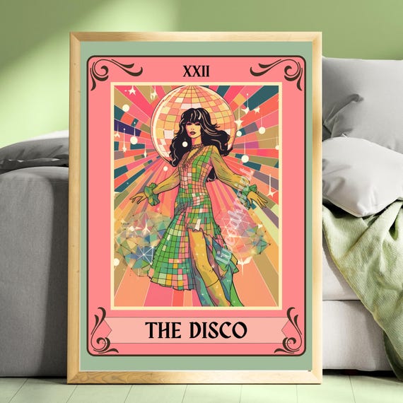 Disco Tarot Card Ball Retro Poster, Maximalist Funky