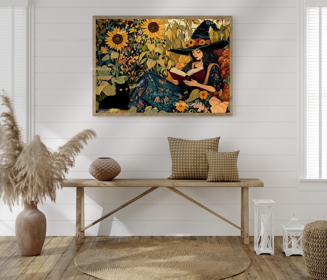 Witch Reading A Book In A Fall Garden, Art Print - Image 3
