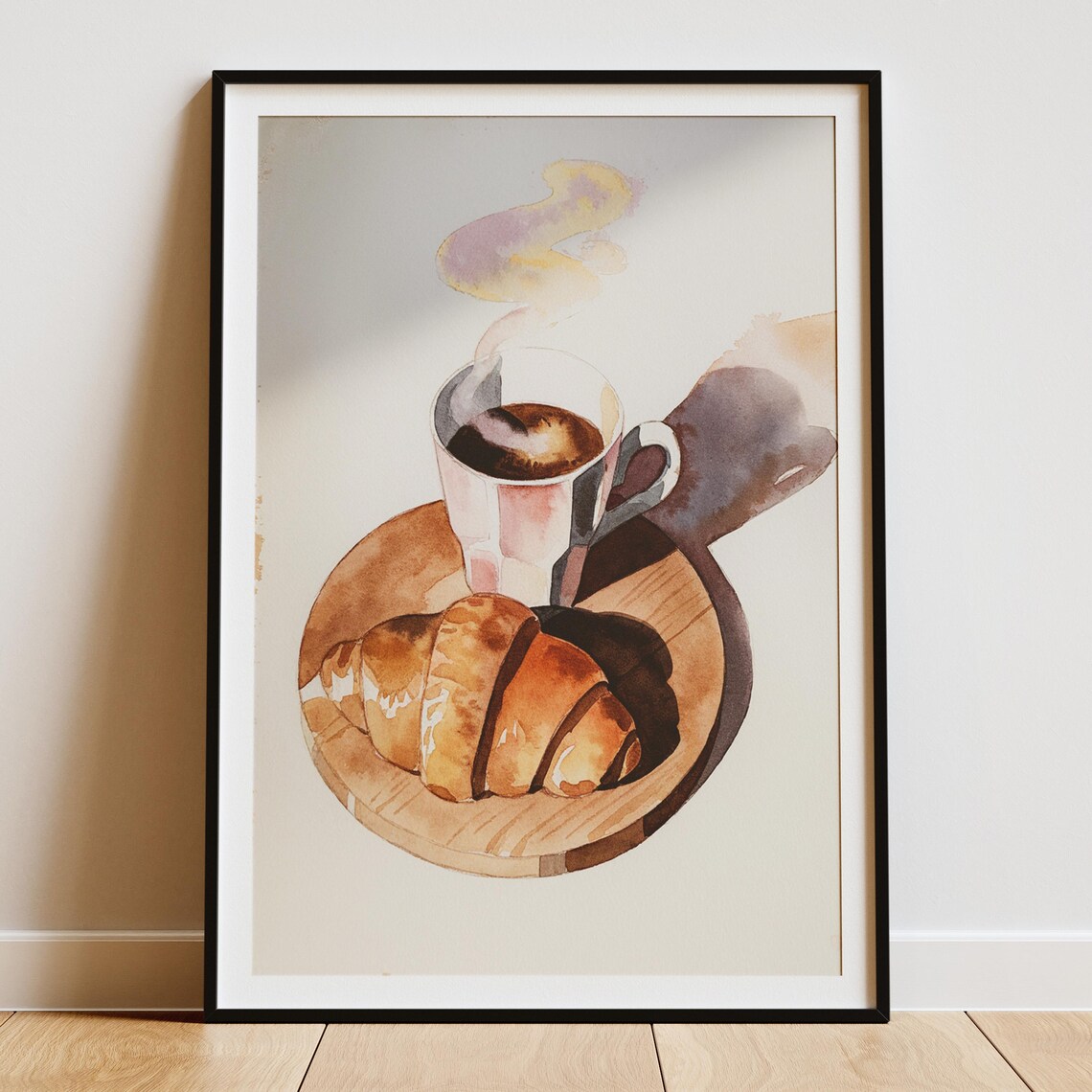 Croissant and Coffee Watercolour Art Print, Kitchen Decor - Image 3