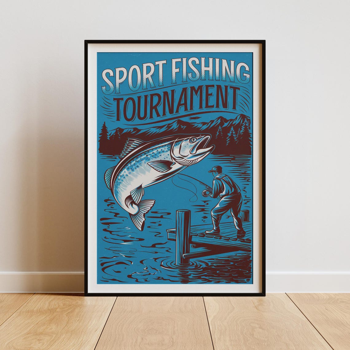 Fisherman Vintage Fishing Illustration, Lake House Decor - Image 2