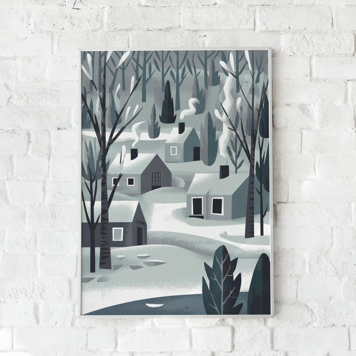 Scandinavian Snowy Village, Tranquil Winter Landscape - Image 5