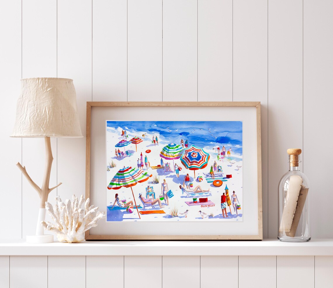 Florida Beach Watercolor Art Print, Key West Tropical