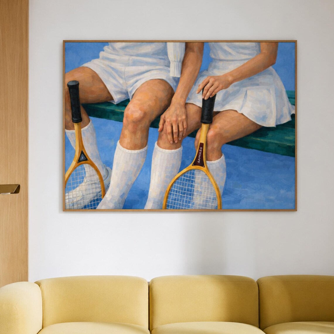 Two Tennis Players With Wooden Rackets On Bench Vintage Sports Poster