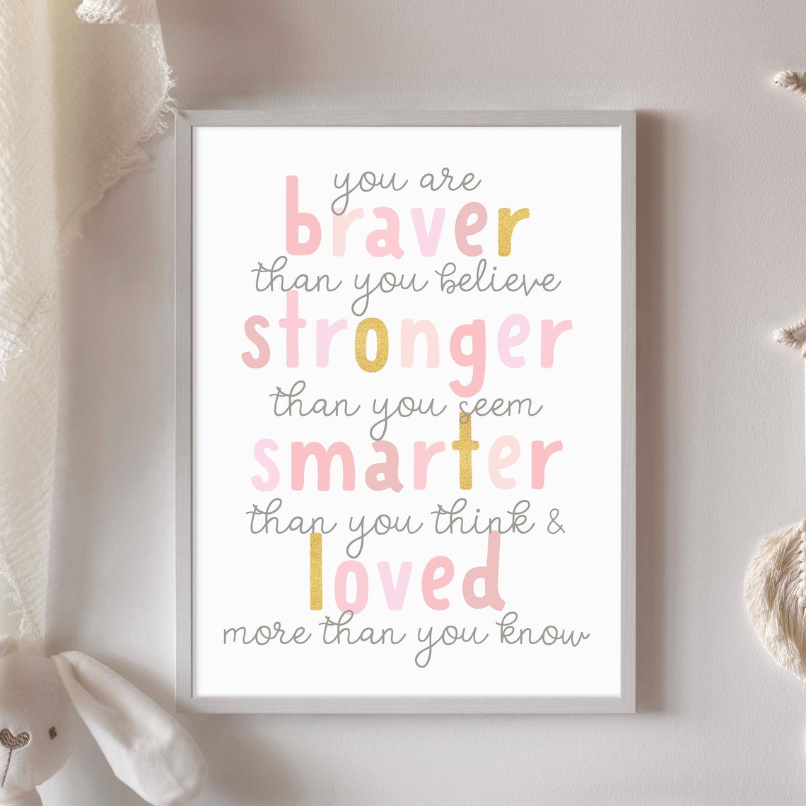 Winnie The Pooh Quote You Are Braver Than You Believe Stronger Than You Seem Girl Nursery Print Baby Girl Wall Art Toddler Girl - Image 5