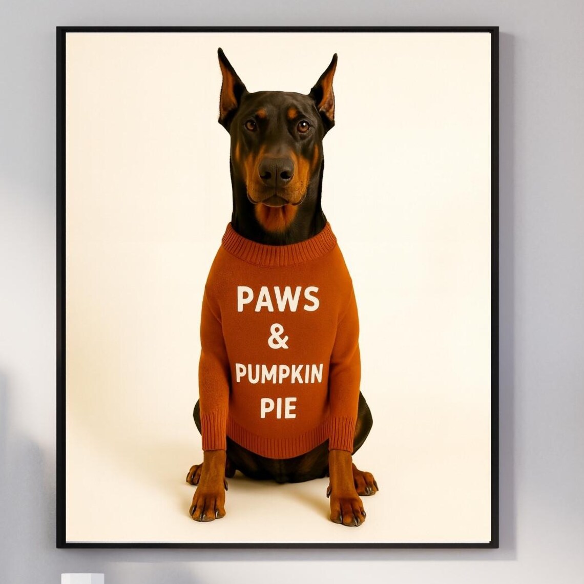 Doberman Fall Sweater Paws And Pumpkin Pie Dog Portrait Poster