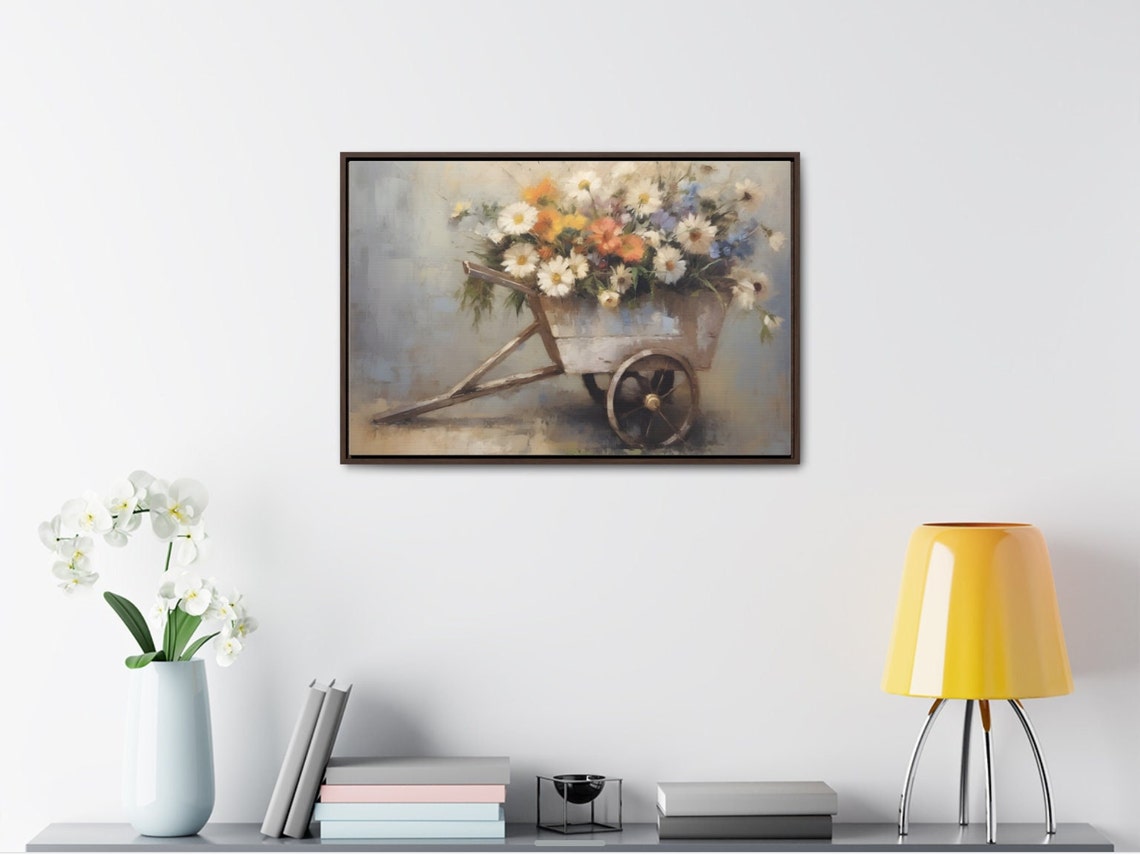 Rustic Wooden Wheelbarrow Overflowing with Wildflowers Poster - Image 3