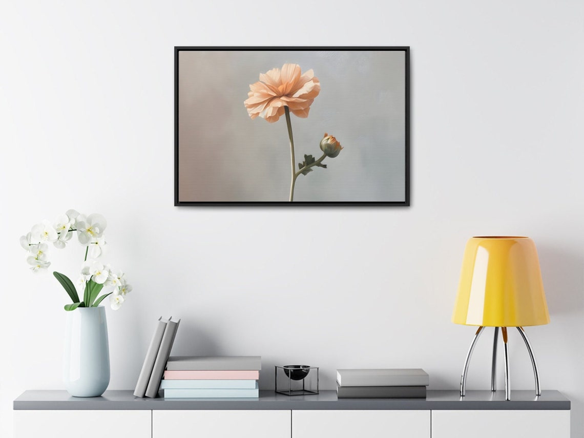 Minimalist Peach Flower With Bud on a Soft Gray Background Art Poster - Image 3