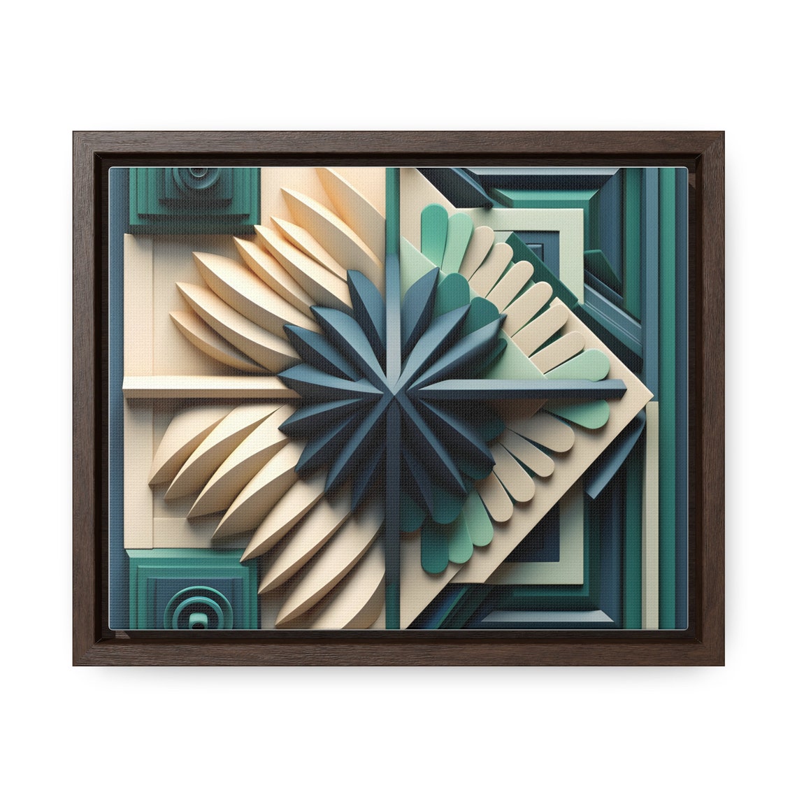 Teal Cream Geometric Starburst 3D Layered Paper Modern Art Poster - Image 3