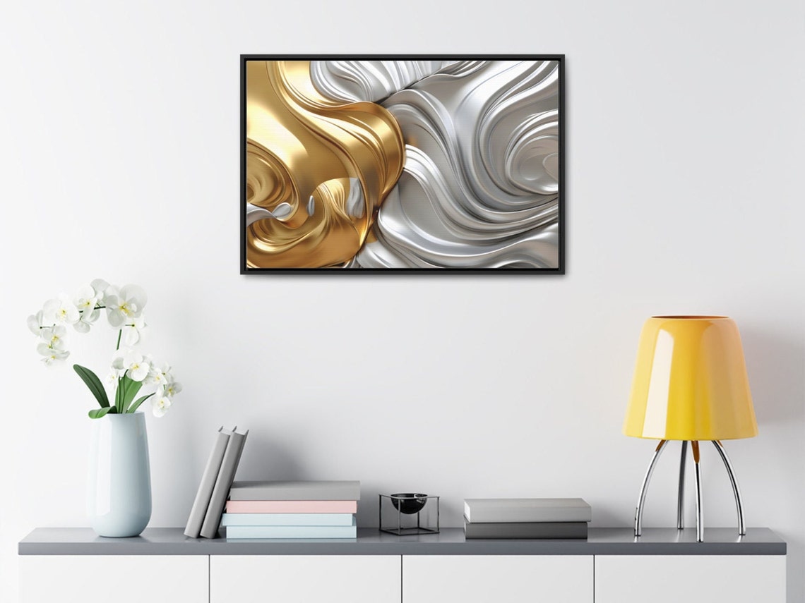Gold Silver Metallic Swirl Abstract Luxury Flowing Waves Poster - Image 3
