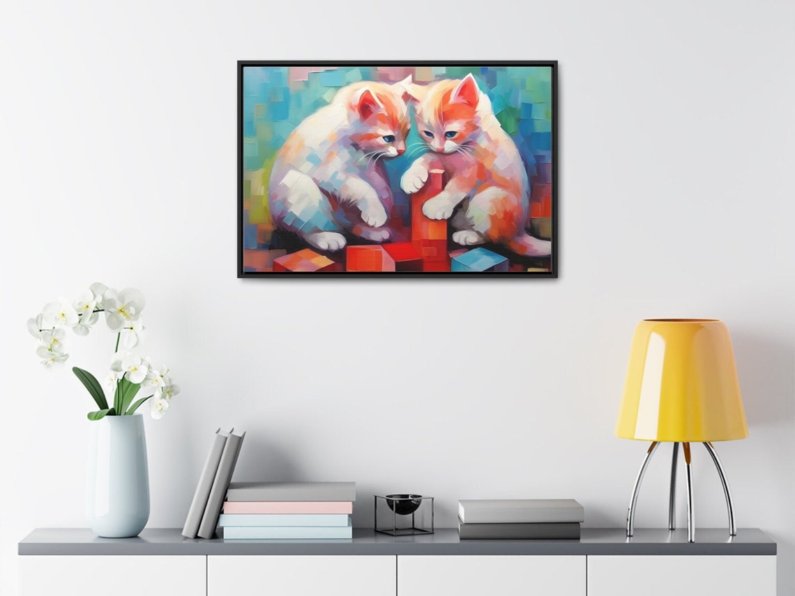 Two Playful Kittens Tussling Over Colorful Toy Blocks Wall Art - Image 3