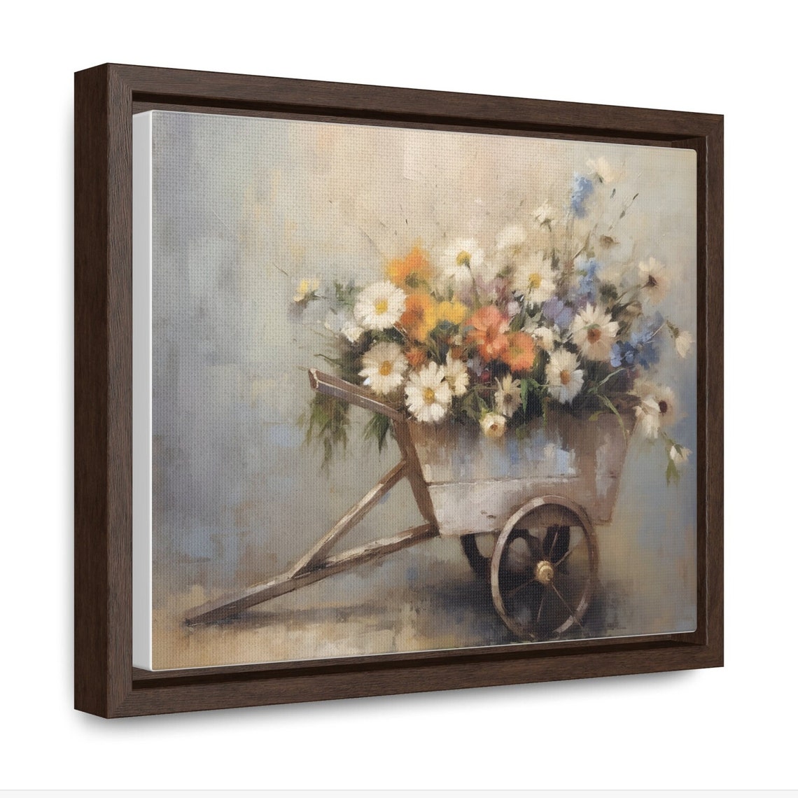 Rustic Wooden Wheelbarrow Overflowing with Wildflowers Poster - Image 2