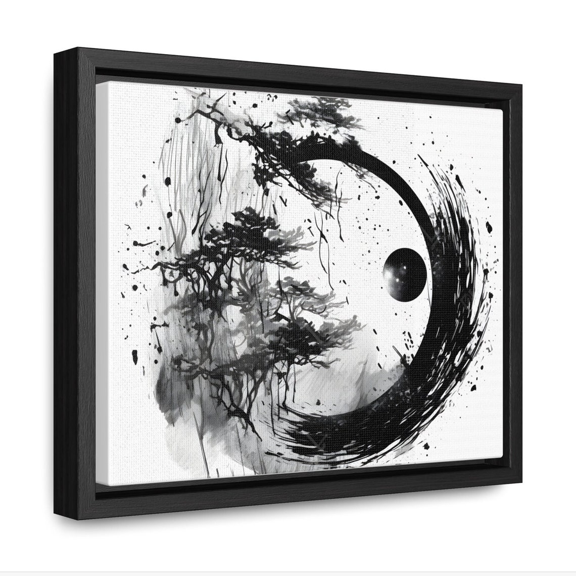 Japanese Enso Circle Moon Pine Trees Sumi-e Ink Zen Style Poster - Image 2