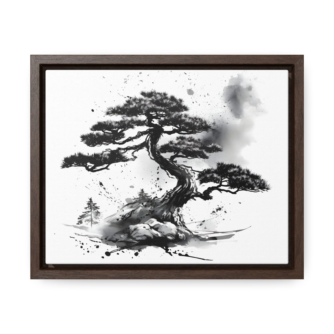 Bonsai Pine Tree Japanese Sumi-e Ink Black White Zen Style Poster - Image 4