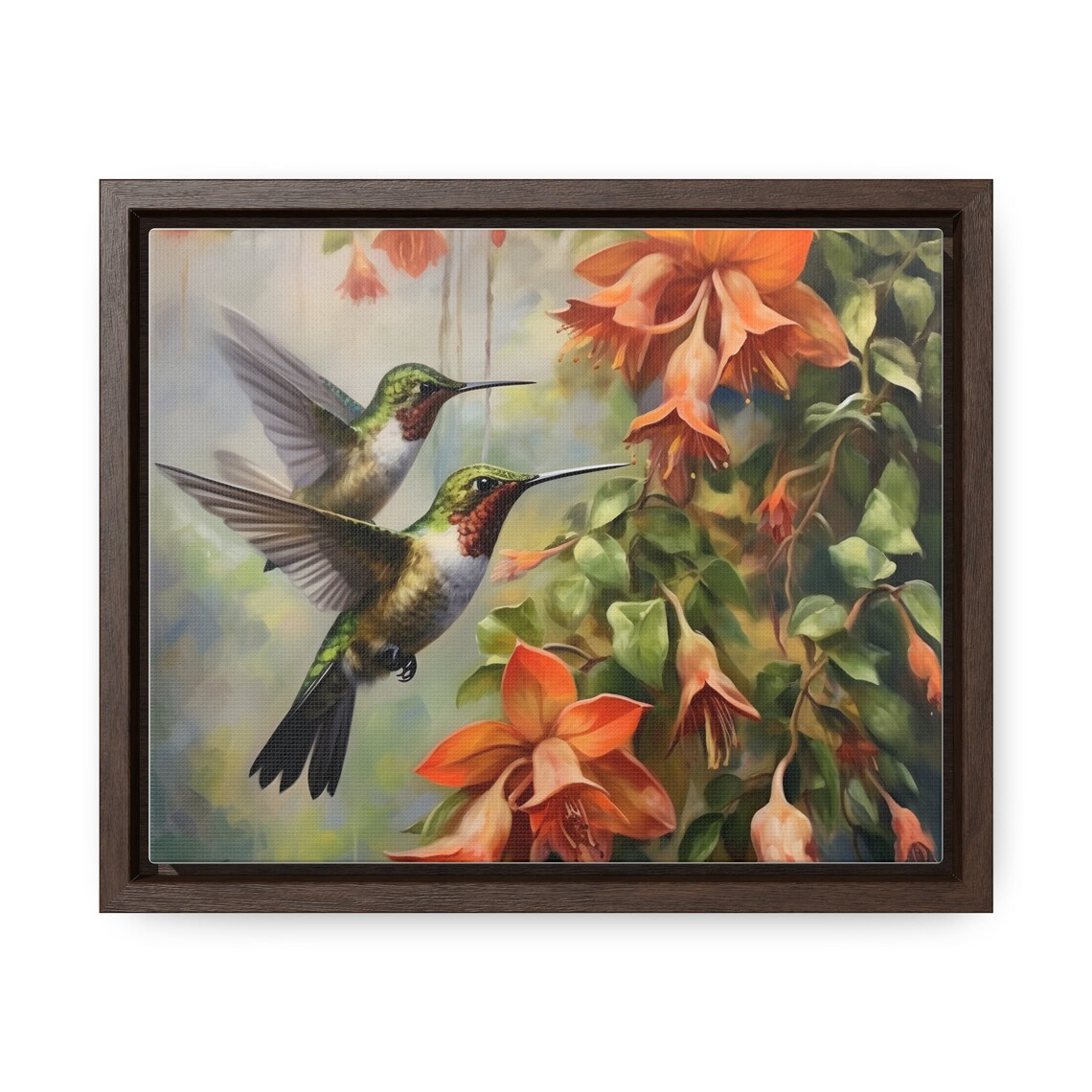 Hummingbirds Feeding Orange Trumpet Flowers Nature Art Poster - Image 4