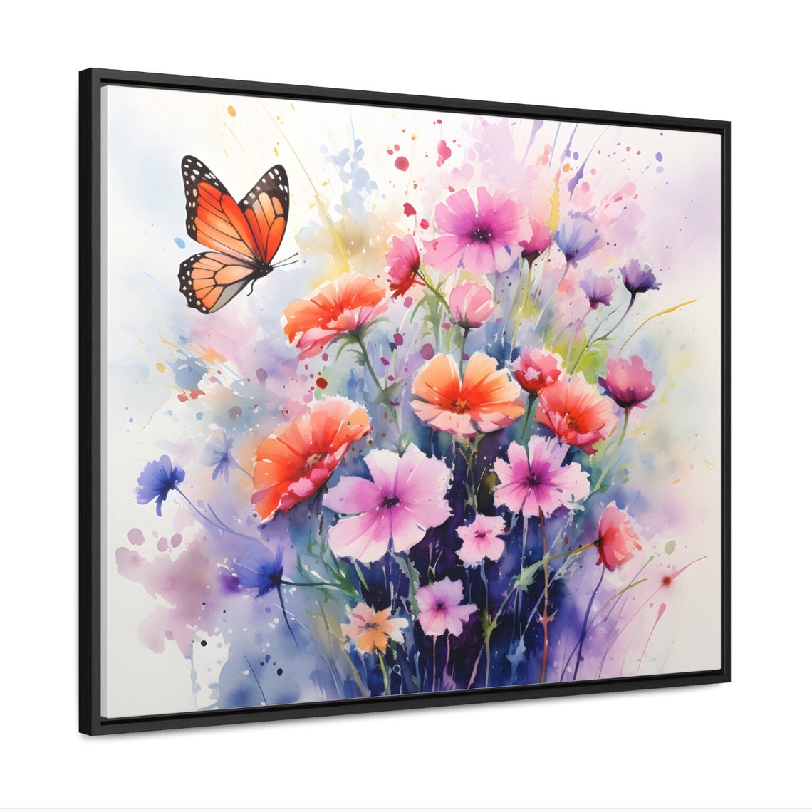 Monarch Coming To Bouquet Framed Art Print Butterfly Art Print Watercolor Wall Art Framed Painting Butterfly Painting Art Print - Image 2