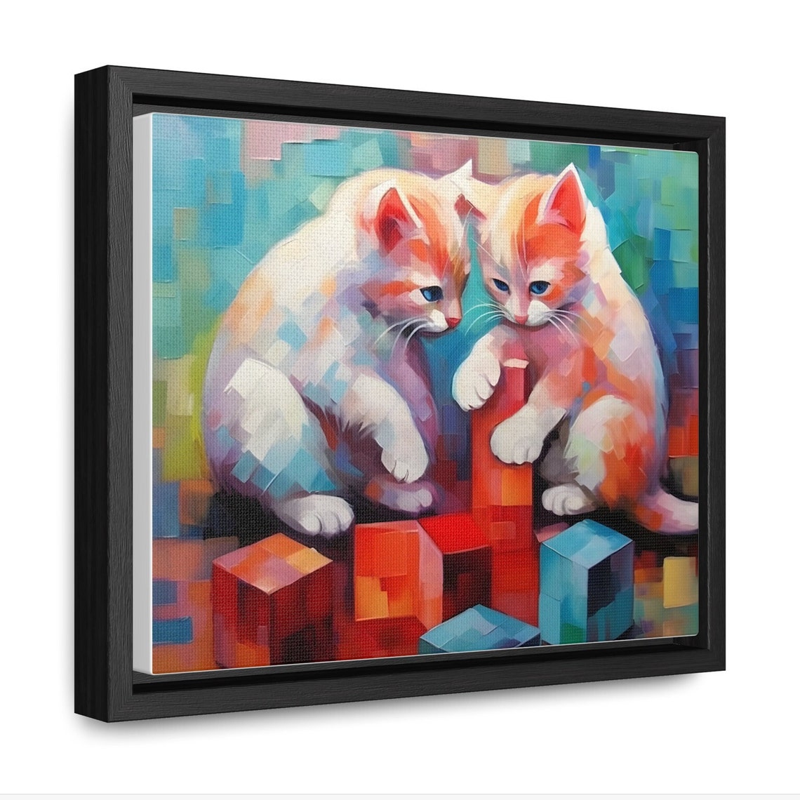 Two Playful Kittens Tussling Over Colorful Toy Blocks Wall Art - Image 2