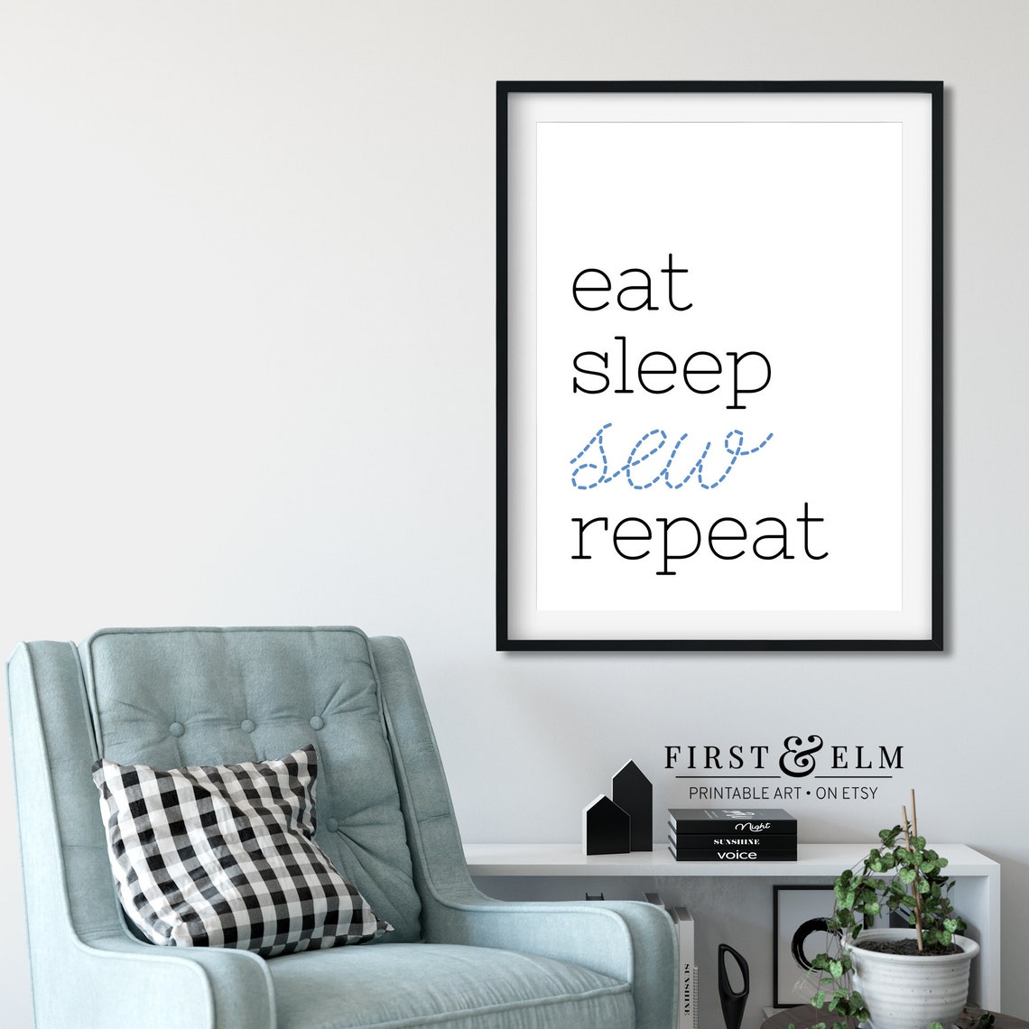 Eat Sleep Sew Repeat Funny Quilter Stitch Script Craft Room Poster - Image 2