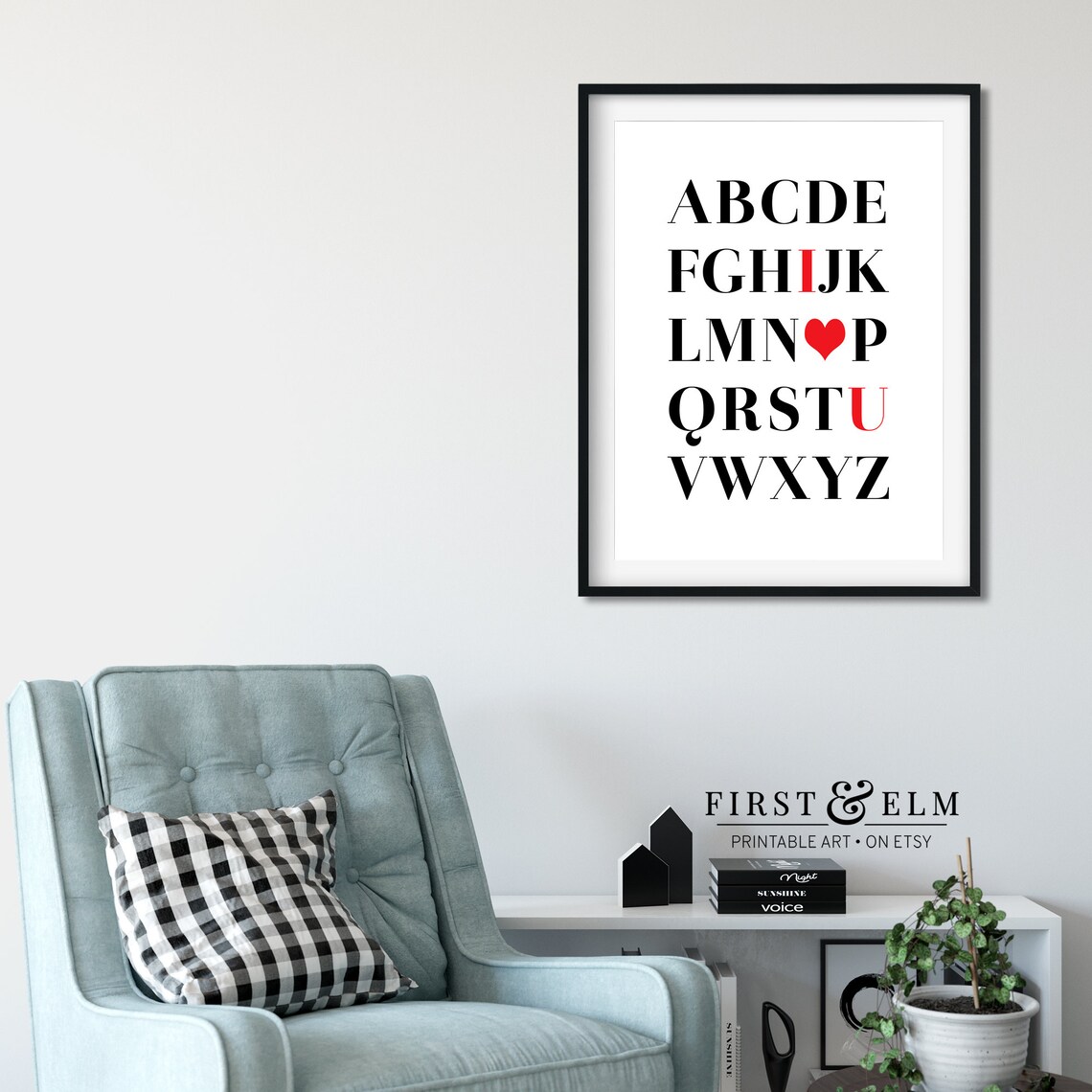 Alphabet I Love You Red Heart Nursery Baby Room ABC Wall Poster - Image 2