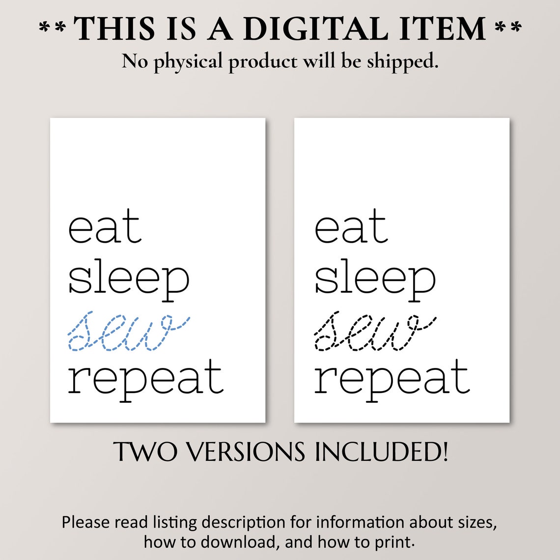 Eat Sleep Sew Repeat Funny Quilter Stitch Script Craft Room Poster - Image 4