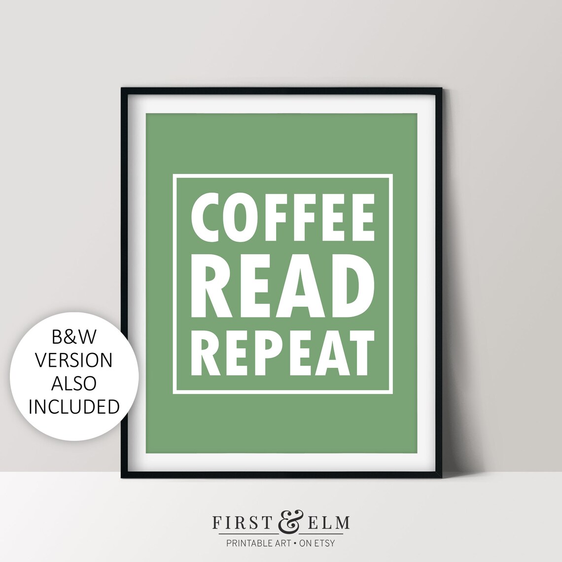 Coffee Read Repeat Book Lover Green Reading Nook Decor Art Print