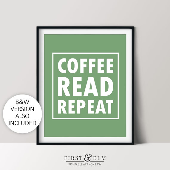 Coffee Read Repeat Poster Book Lover Gift Idea Nerdy Living Room Dcor Instant