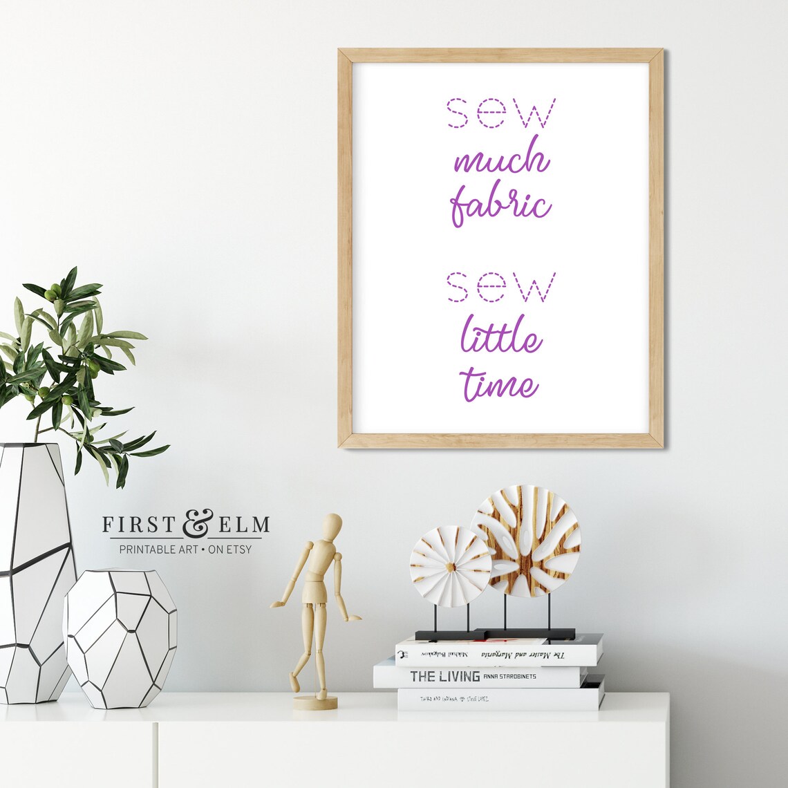 Sew Much Fabric Sew Little Time Purple Stitch Script Craft Poster - Image 2