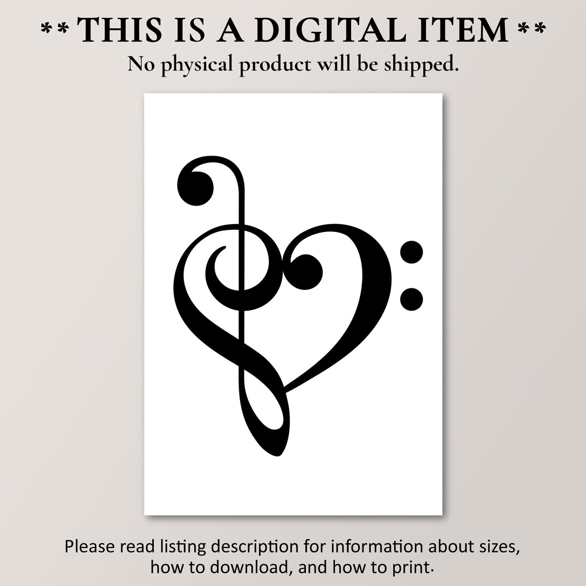 Treble Clef Bass Clef Heart Music Lover Piano Teacher Gift Art Print - Image 2