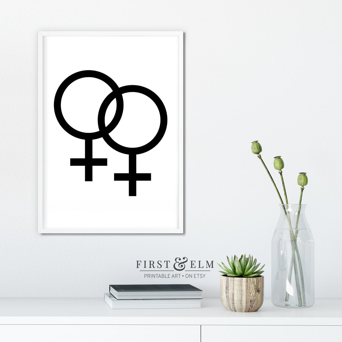 Lesbian Symbol Double Venus Sunset Pride Flag Colors Minimalist Print - Image 3