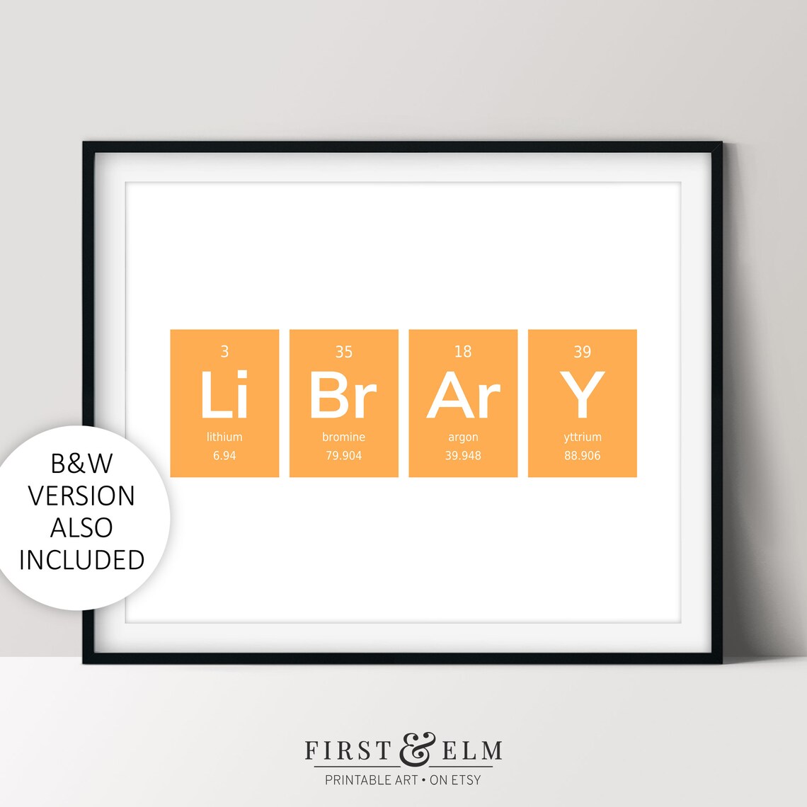 Library Periodic Table Elements Orange Li Br Ar Y Word Art Poster