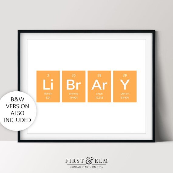 Library Periodic Table Elements Orange Li Br Ar Y Word Art Poster